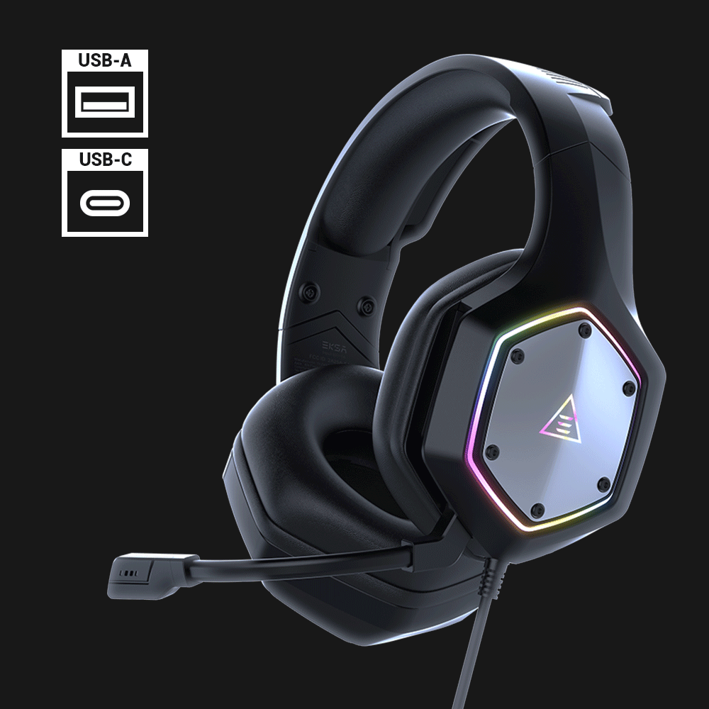 EKSA E1000 V2 RGB Gaming Headset 7.1 Surround Sound USB A C RGB Lighting