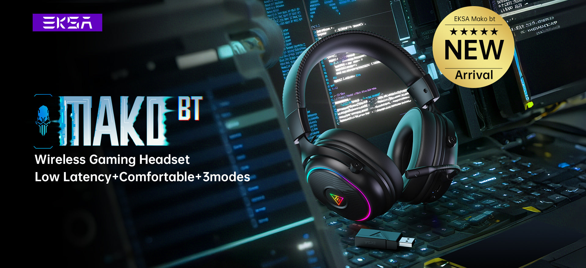 EKSA Bluetooth Headsets with Microphone ＆ USB Dongle, 30 Hours Talk Time ＆ 33ft Range, AI Environmental Noise Cancelling Mic, Over-Ear Wireless Head EKSA H3 Bluetooth Headset 5.4, Wireless Headphones with Microphone Noise  Cancelling, 65 Hrs Playback Time \u0026 30M Range, Replacement Ear Cushion, On  Ear